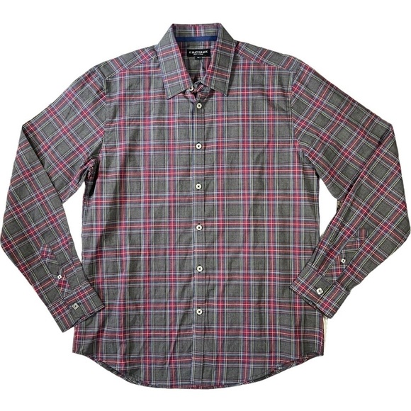 NWT J. Maverick Grey and Red Plaid Button Down Shirt sz M - Picture 9 of 10